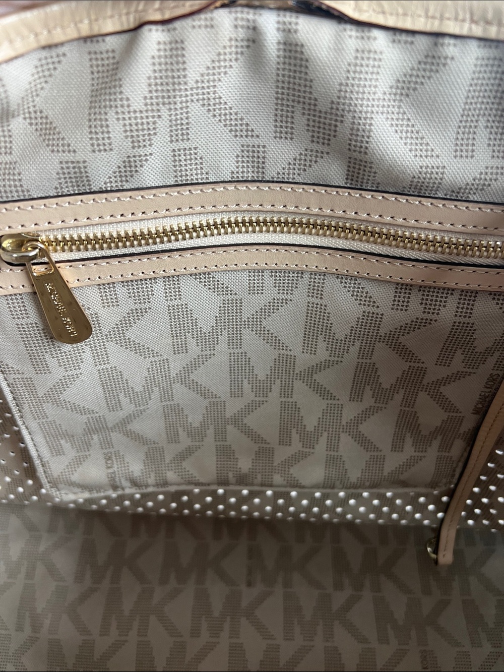 Michael Kors Cream Perforated Tote with Tan Trim - Picture 4 of 7